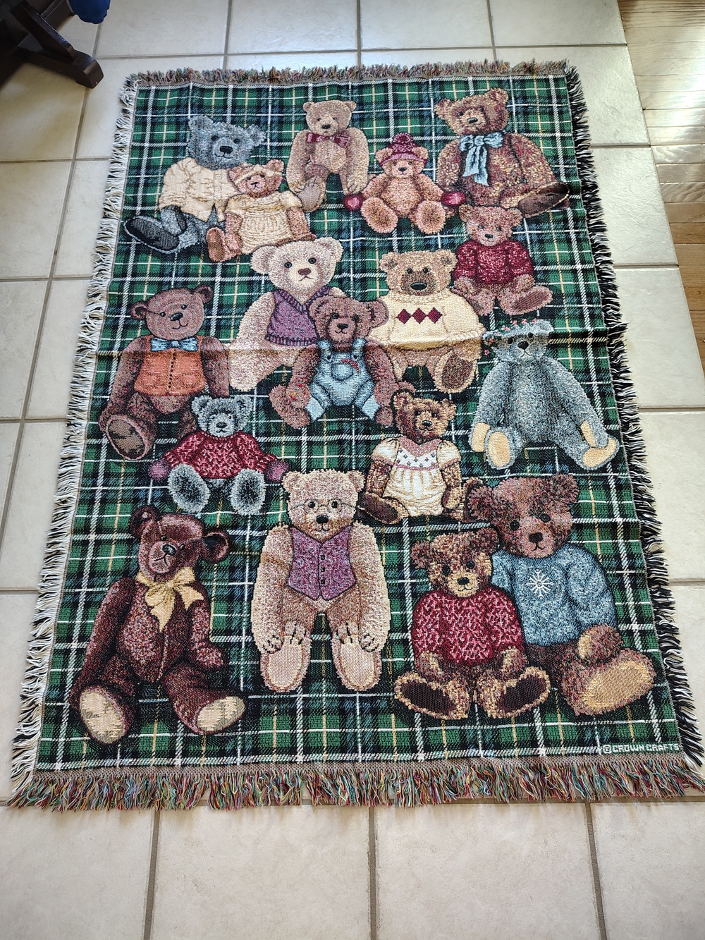 Teddy Bear Throw Blanket in Green Plaid - Crown Crafts